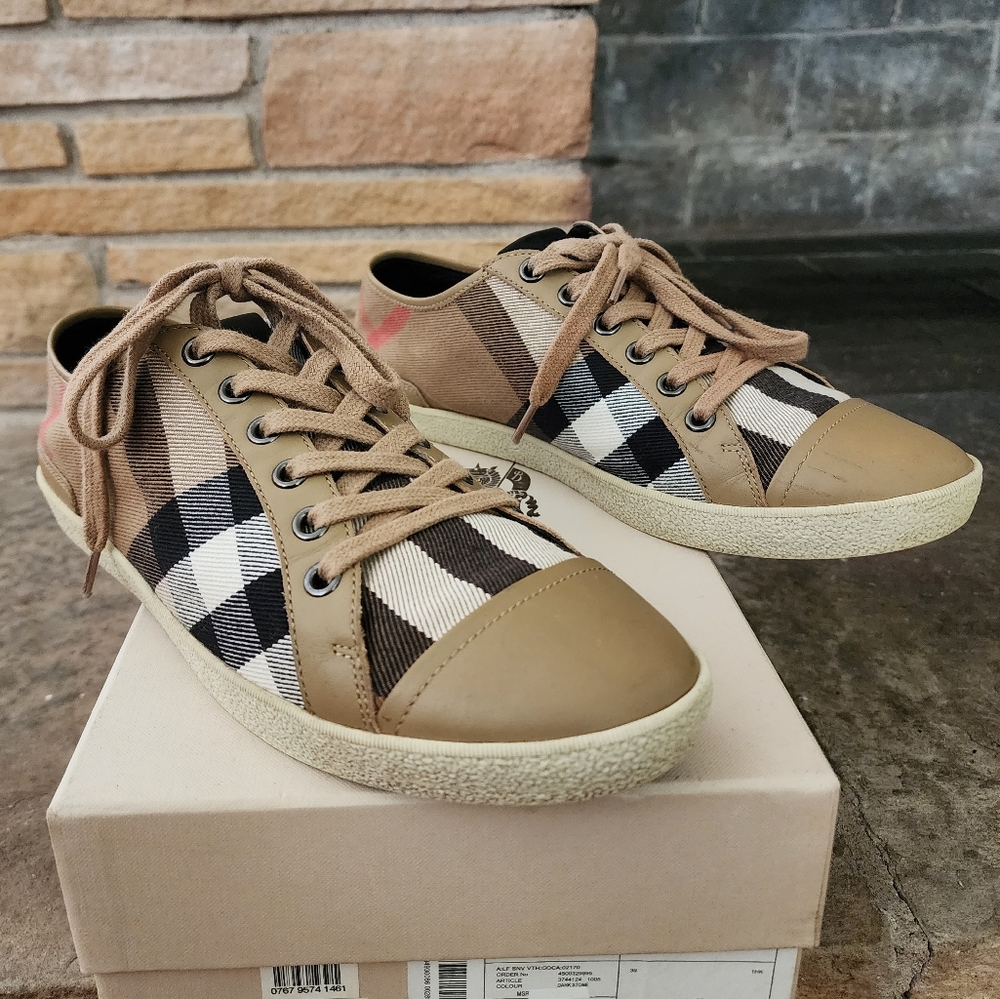 Burberry Tan and Black Checkered Sneakers